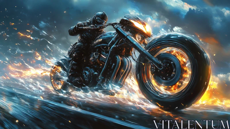 Flames carve thunderous circles as the midnight rider accelerates