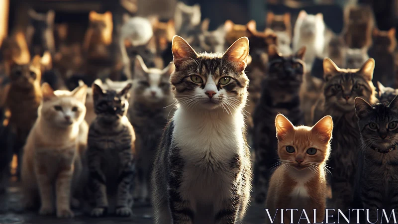 Aggregated Feline Subjects in Backlit Chromatic Environment.