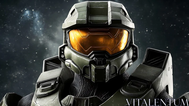 Stoic space soldier framed by starlit cosmic silence.