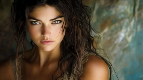 Intense portrait captures woman with piercing green eyes