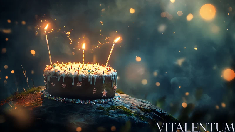 Birthday Cake Perched on Stone Erupts Into Candlelit Spectacle