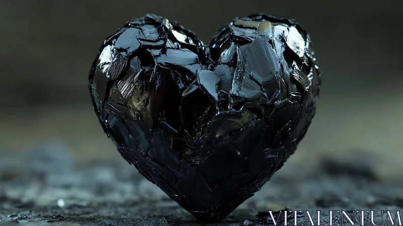 Shattered obsidian heart glistening in a stormlit hush.