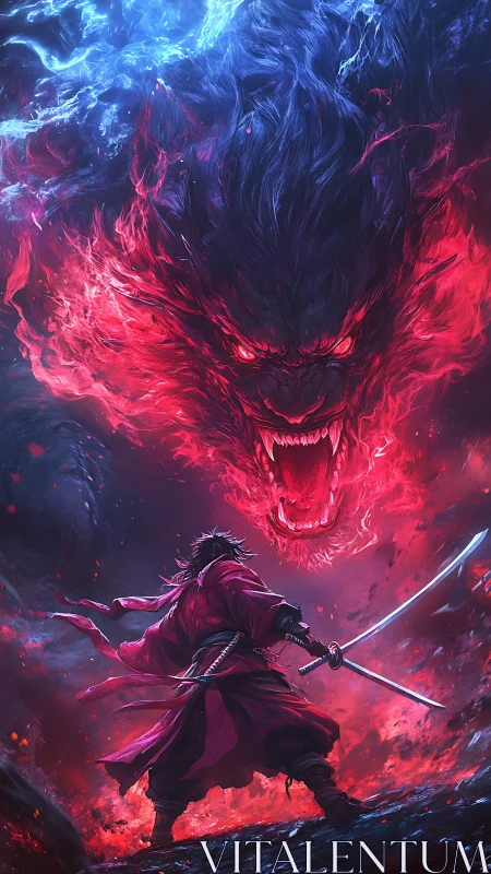 Swordsman carves twin-colored fury from a blazing spirit storm