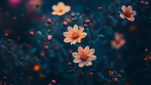 Dahlias in selective focus with blurred foliage background