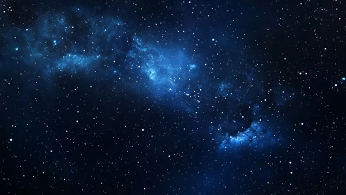 Dense star field with diffuse blue nebula in deep space.