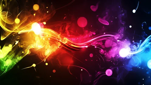 Chromatic plasma ribbon traversing high-contrast dark field.