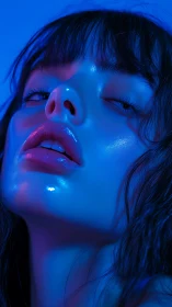 Luminous blue portrait of a dream-soaked, glossy gaze.