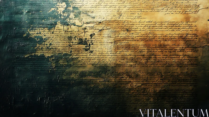 Ancient manuscript text emerges through distressed painted surface