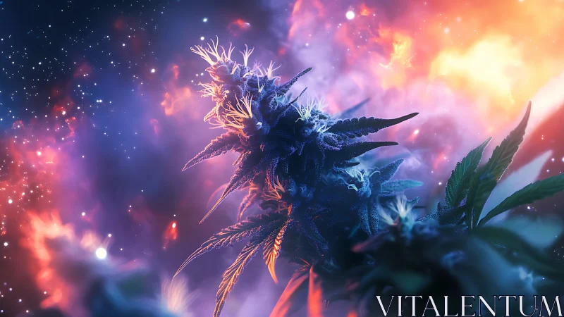 Dreamy cosmic blossom glowing in a colorful night sky.