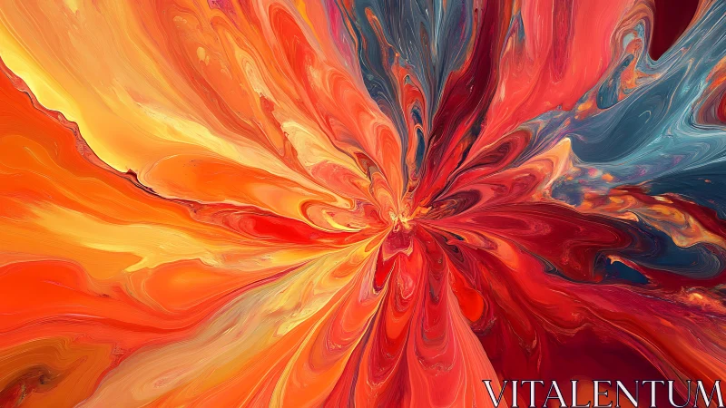 Radial fluid dynamics of warm-spectrum pigment swirls in motion