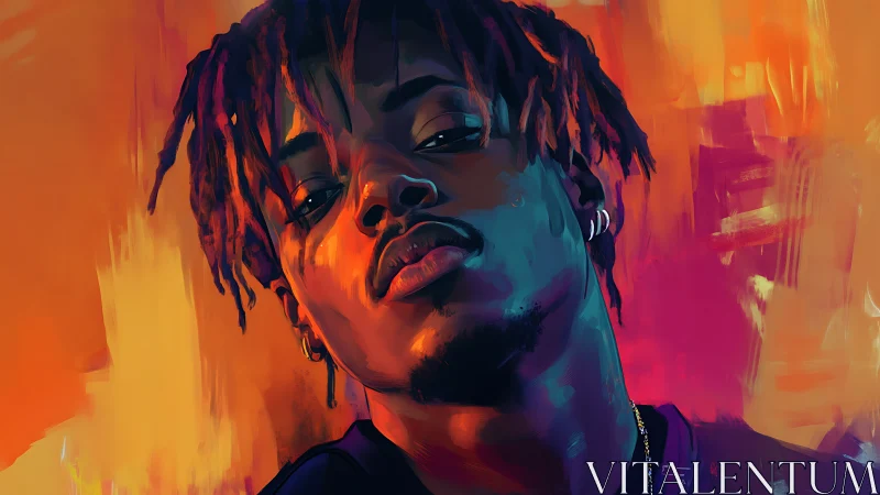 High-contrast digital portrait with expressive neon rim lighting