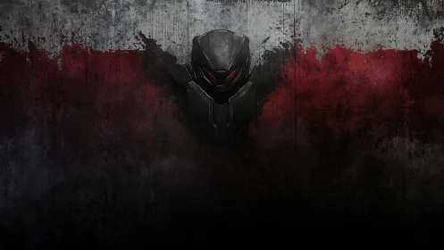 Midnight cyber helmet emerging from stormy painted shadows.