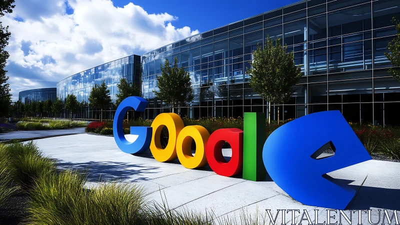 Google Headquarters Campus Sign with Modern Building.