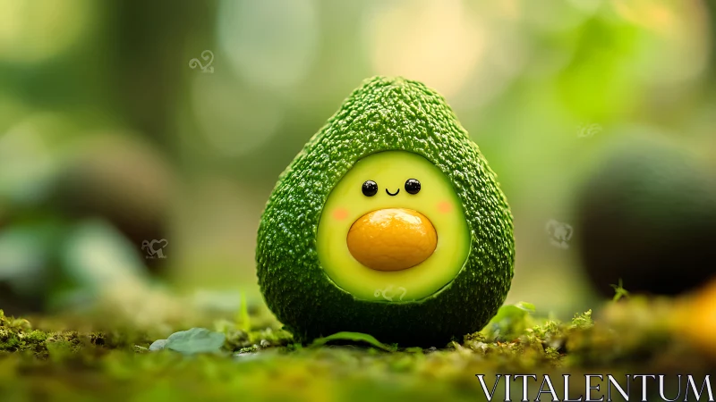 Cute kawaii avocado character with smiling cartoon face.