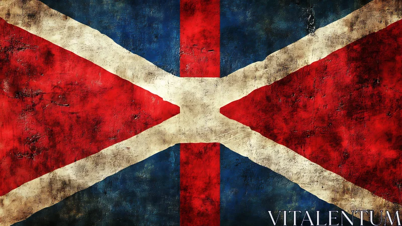 Grungy abstract flag design conveys bold, weathered strength