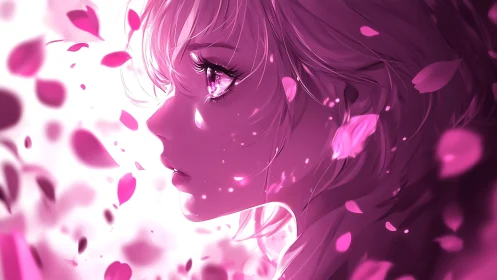 Petal-lit gaze of a neon dreamer in rose-tinted hush.