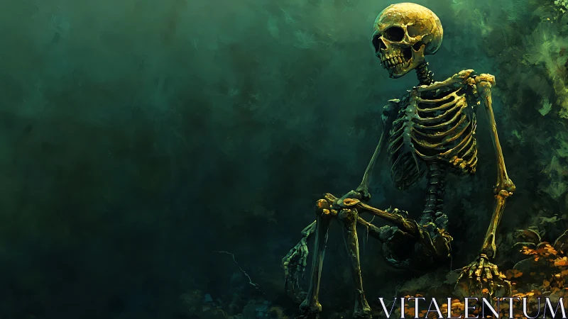 Bone-tired dreamer waits quietly in a drowned green dusk