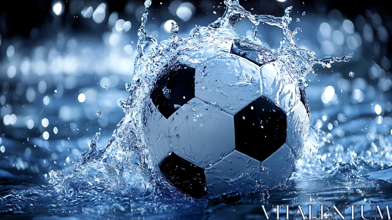 Soccer ball impacts water surface and displaces liquid uniformly