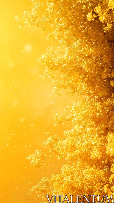 Golden blossom spray against sunlit bokeh field.