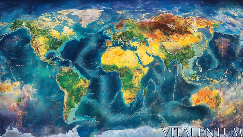 Colorful painted world map inviting curious wanderers.