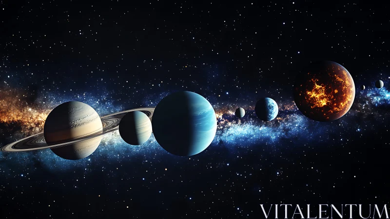 Planetary alignment under luminous galactic starfield.