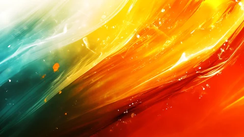 Bold abstract streaks of teal, yellow, and fiery orange