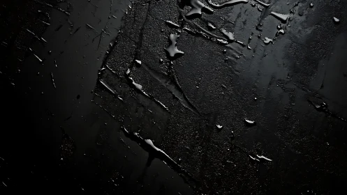Dark wet textured surface with scattered reflective droplets.