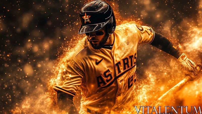 Dynamic digital painting of baseball batter in fiery motion blur.