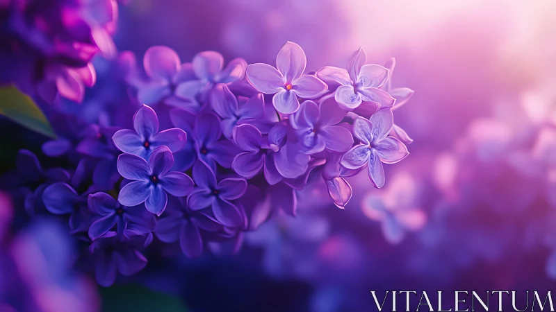 Purple Lilac Flowers in Soft Focus Garden Light.