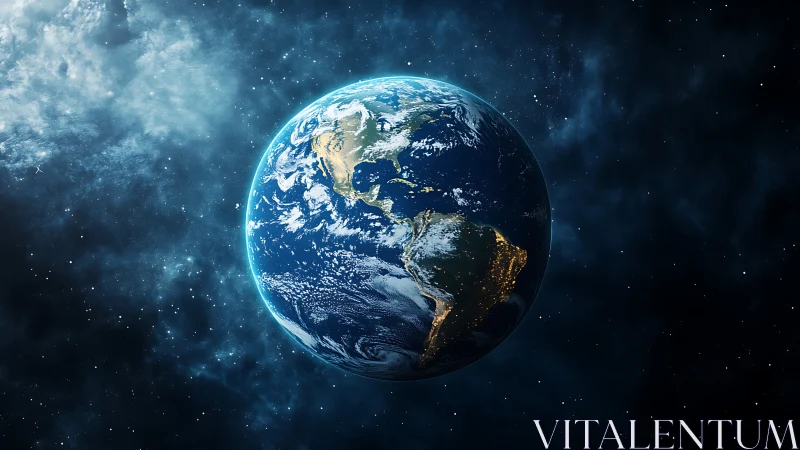 Our luminous blue Earth floats gently in the quiet of space