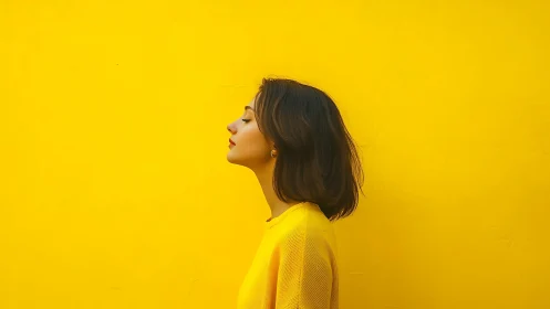 Profile portrait isolates subject against uniform saturated yellow field