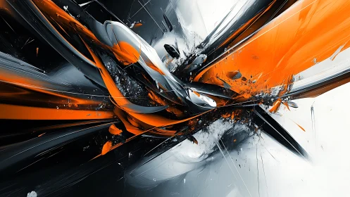 Dynamic 3D abstraction with high-contrast angular vectors.