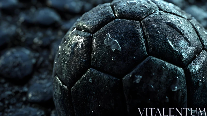 Macro render of wet hexagonal ball surface under cool side lighting