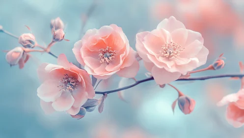 Soft Pink Blossoms Against Azure Depth.