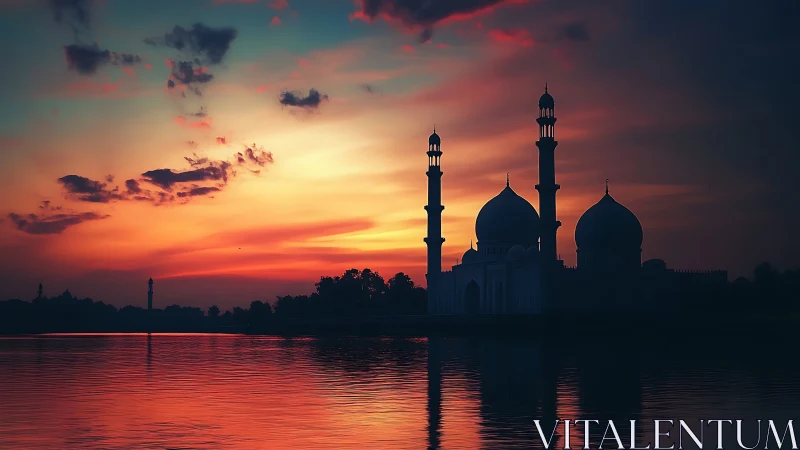 Mosque silhouette frames high dynamic range sunset sky gradients