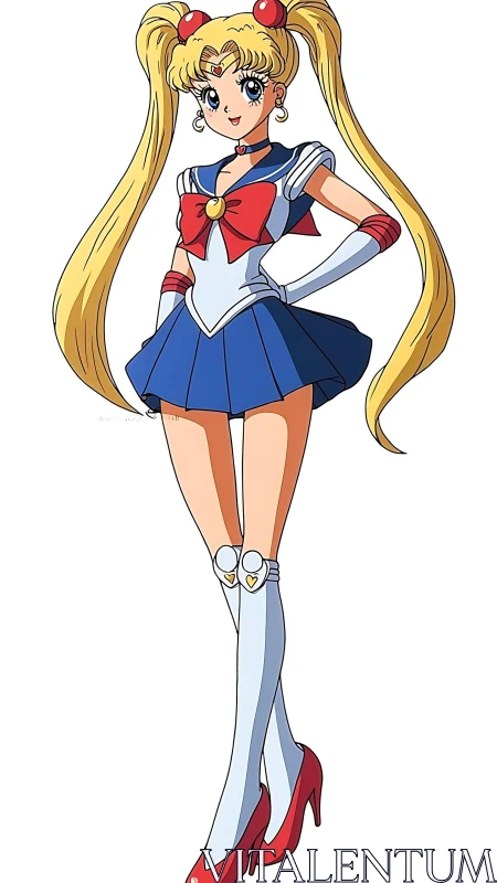 Moonlit schoolgirl hero strikes a confident, cosmic pose