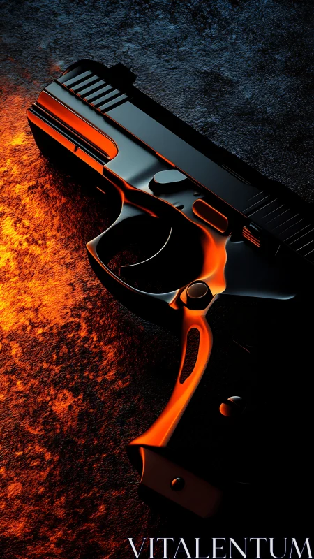 Compact Handgun with Incandescent Luminescence on Textured Surface.