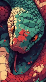 Coiled snake head rendered in bold stylized digital detail