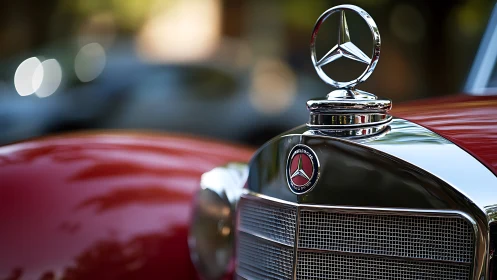 Chrome hood ornament crowns classic red luxury automobile