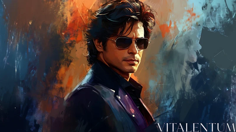 Stylish man in sunglasses against abstract vivid background.