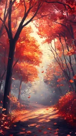 Luminous Autumn Forest Corridor: Backlit Foliage and Radiant Canopy.