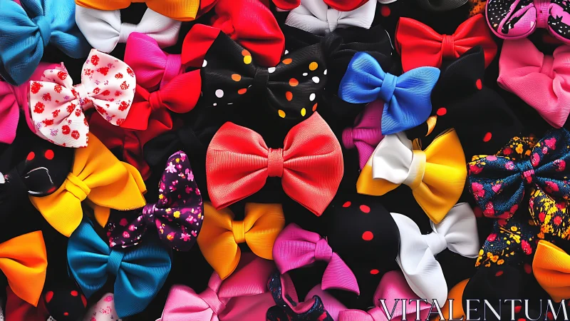 High-saturation grosgrain bow ties in dense multicolor array