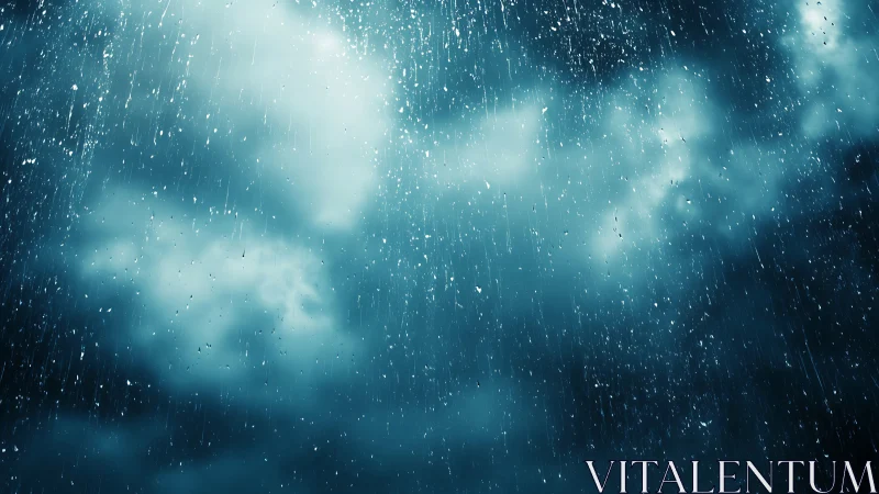 Dense rainfall against blurred clouds in blue-toned sky.