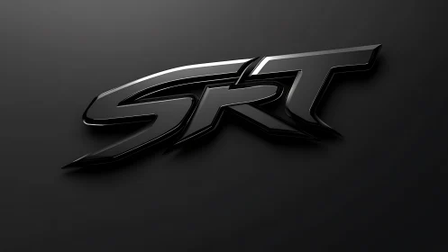 High-gloss SRT emblem rendered as beveled black chrome badge