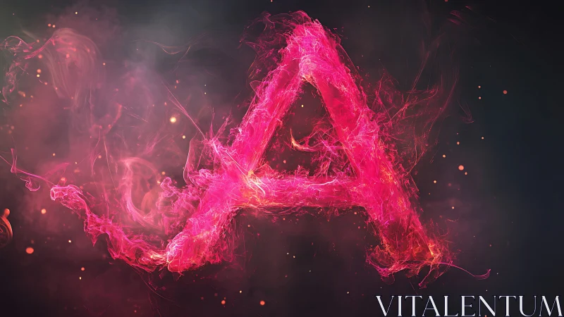 Luminous neon letter A sculpted from swirling pink plasma.