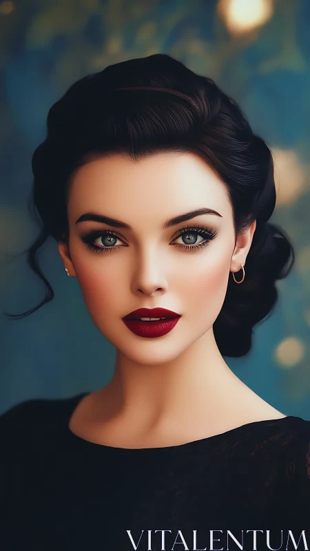 Digital portrait of brunette woman with vintage cinematic lighting