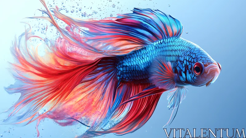 Vibrant digital betta fish with flowing red blue fins.