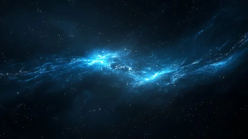 Blue nebula stream cutting through dark star field space.