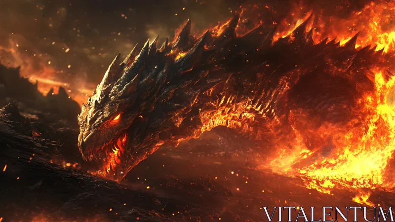 Molten dragon serpent carves a blazing path through night