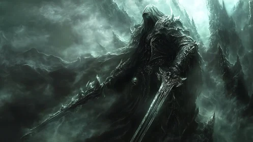 Chaos-clad void warlord wielding bifurcated infernal blades.